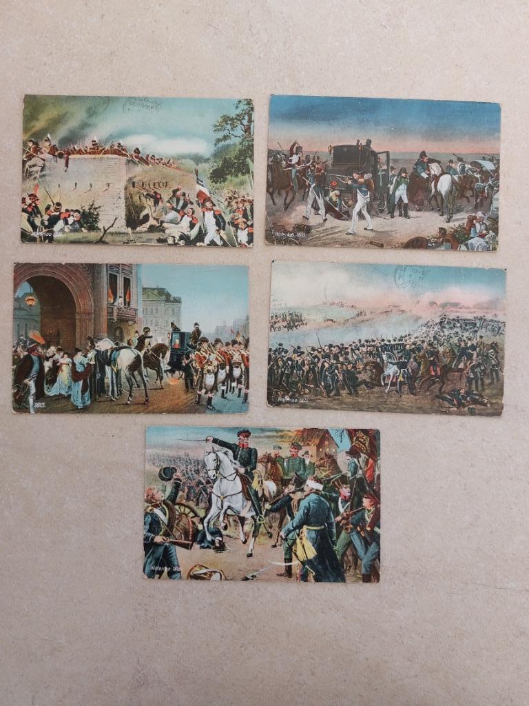5 oude postkaarten : slag van Waterloo, Verzamelen, Verzenden