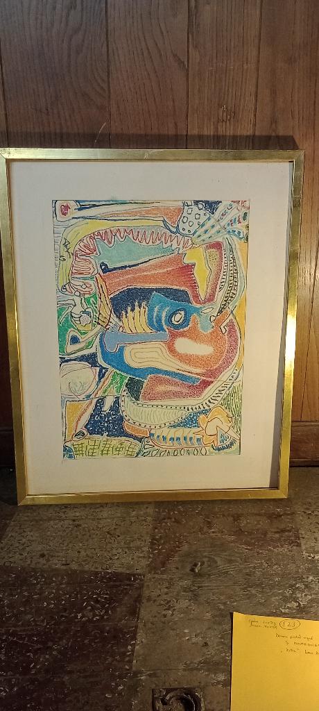 Dessin pastel signé Serge Montegnies, 60x73, n523, Enlèvement