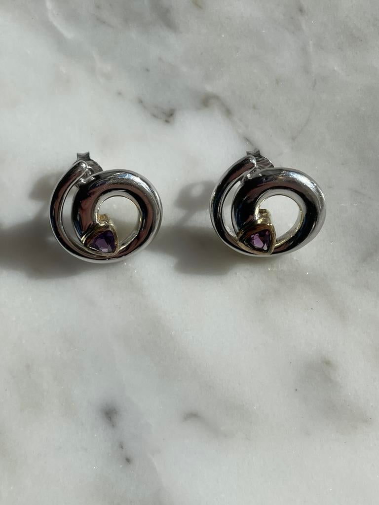Ronde zilveren oorbellen, Bijoux, Sacs & Beauté, Boucles d'oreilles, Enlèvement ou Envoi, Comme neuf, Violet