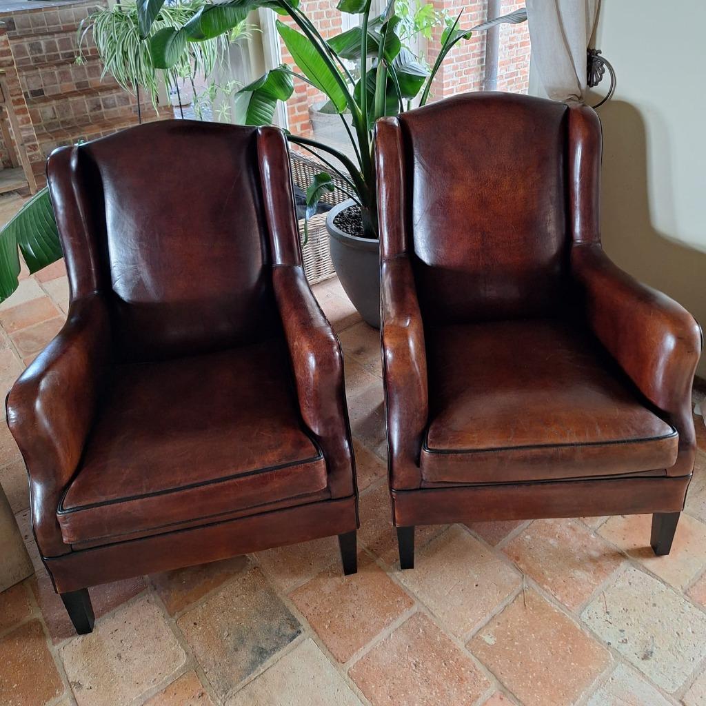 Schaapslederen set oorfauteuils, Antiek en Kunst, Ophalen