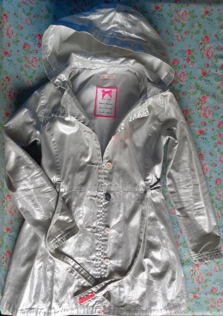 Zilverkleurige trenchcoat Billieblush maat 150, Billieblush, Enlèvement ou Envoi, Comme neuf, Fille