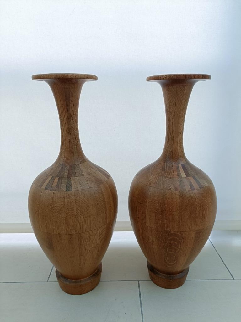 Vintage set zeldzaam Midcentury Art Vaas in Hardhout van Mau, Enlèvement, Maison et Meubles