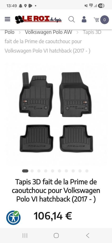 Tapis Caoutchouc Proline 3D pour Vw Polo AW, Enlèvement