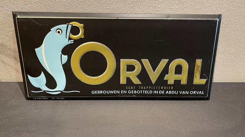 Orval blikken bord., Verzamelen, Ophalen of Verzenden, Gebruikt, Reclamebord, Plaat of Schild