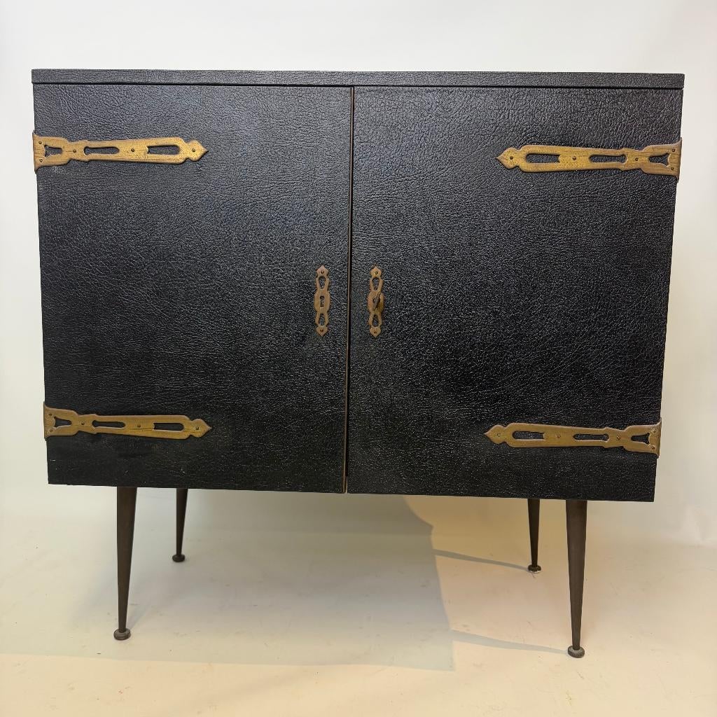 Mid-century leren barkast, Huis en Inrichting, Gebruikt, Overige materialen, Mid-cnetury design, Minder dan 100 cm