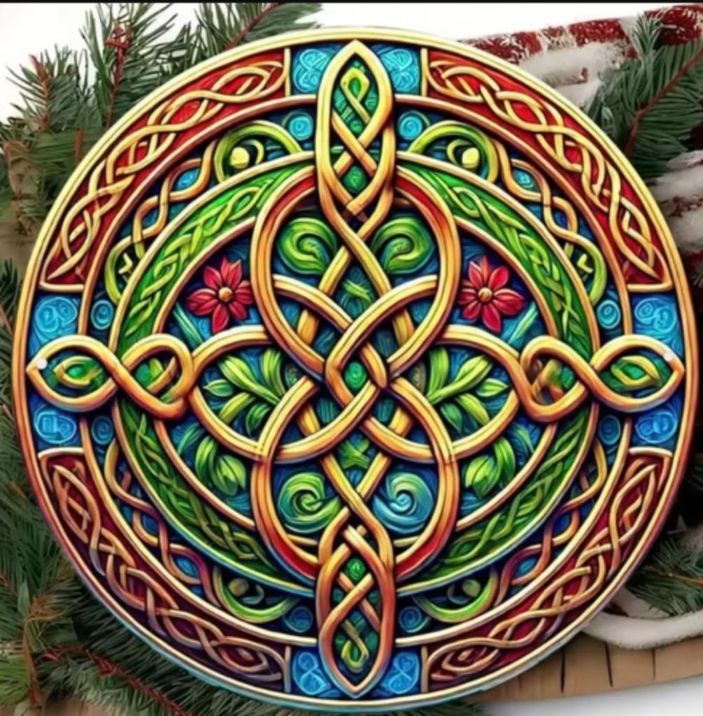 Vintage rond metalen bord Spiritueel Kruis (20cm)