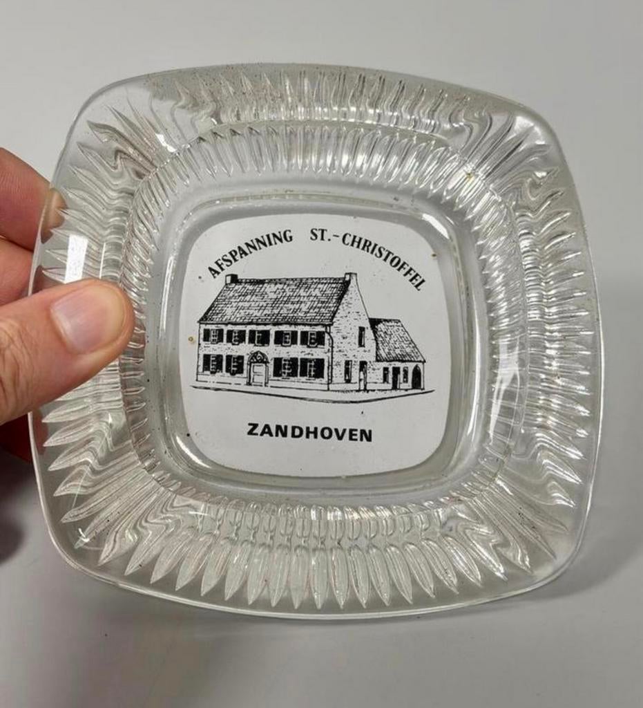 Vintage glazen asbak Afspanning St Christoffel Zandhoven, Ophalen of Verzenden, Zo goed als nieuw, Asbak