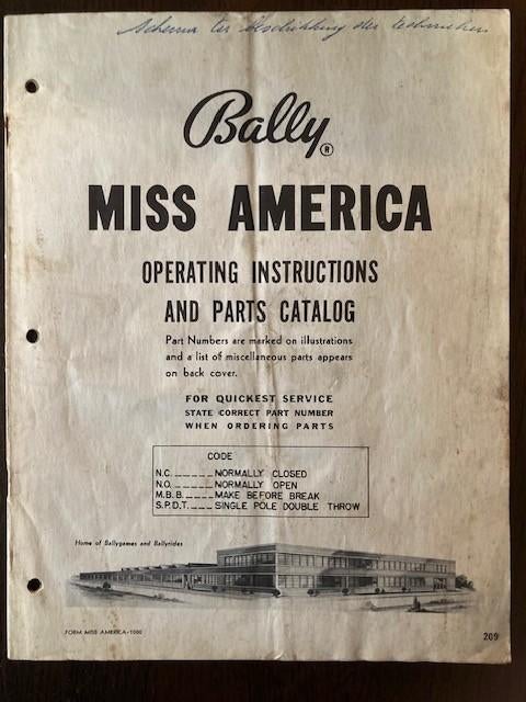 BINGO BALLY MISS AMERICA 57 MANUAL + SCHEMA, Verzamelen, Automaten | Gokkasten en Fruitautomaten, Ophalen of Verzenden, Gebruikt
