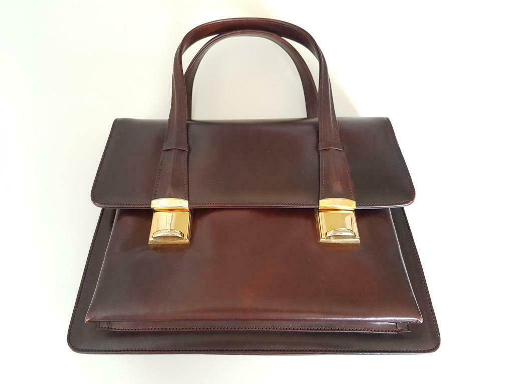 Vintage damestas in bruin leer, Enlèvement ou Envoi, Utilisé, Brun, Sac à main