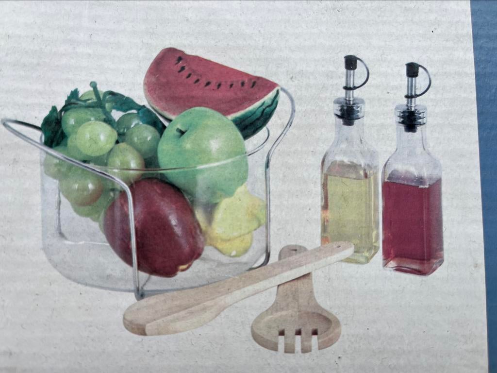 Schaal voor salade incl. Bestek en olie- en azijn stel, Neuf, Verre, Enlèvement, Balance ou Balances