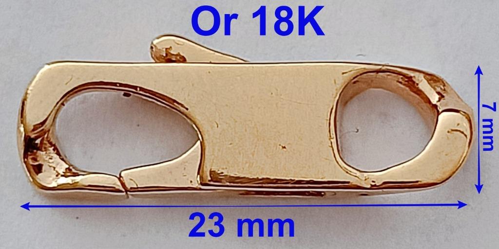 Mousqueton or 18K massif, neuf, de 2,3 X 0,7 cm et 2 gr., Enlèvement ou Envoi, Neuf, Or, Or