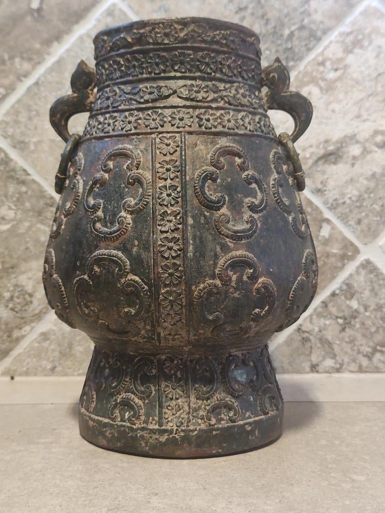 Oude bronzen Chinese vaas 19/20 eeuw, Ophalen, Brons