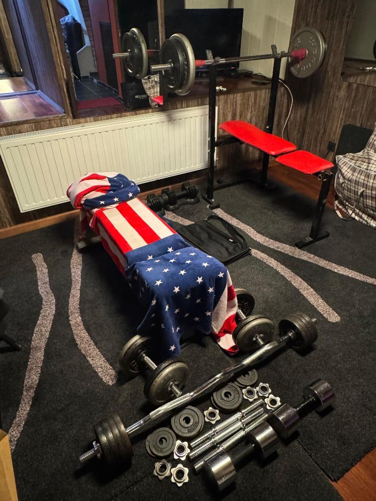 Set apparatuur 200 kg bodybuilding fitness crossfit tasdoos, Ophalen of Verzenden, Nieuw, Benen