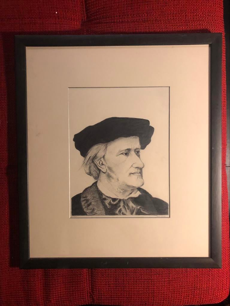 Zeer mooie potlood tekening van Richard Wagner, Enlèvement ou Envoi