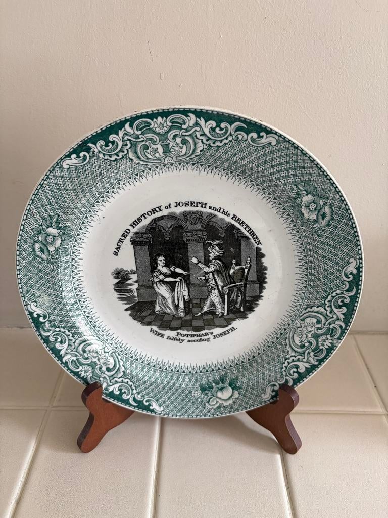 Capellemans Jemappes faience bord + houten standaard, Antiek en Kunst, Ophalen