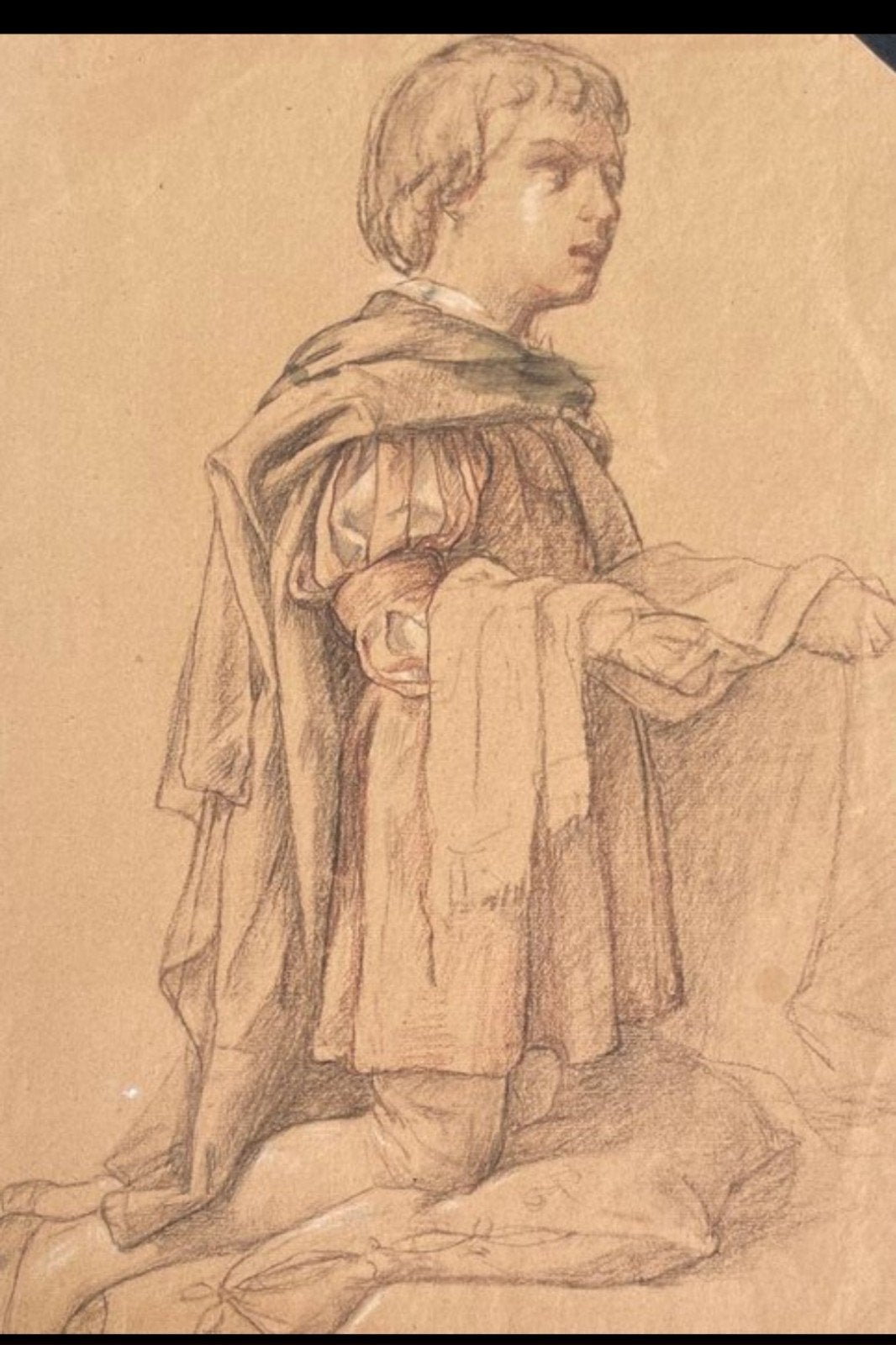 Rare école française du XIXe siècle, design pour garçon, 46x, Enlèvement ou Envoi, Eau-forte, Dessin à la craie, Numéroté