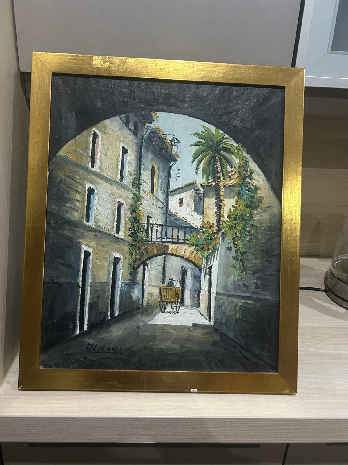 Schilderij A Colomer stad, Antiquités & Art, Art | Peinture | Classique, Enlèvement, Signé, Peinture à l'huile, Paysage urbain / rural
