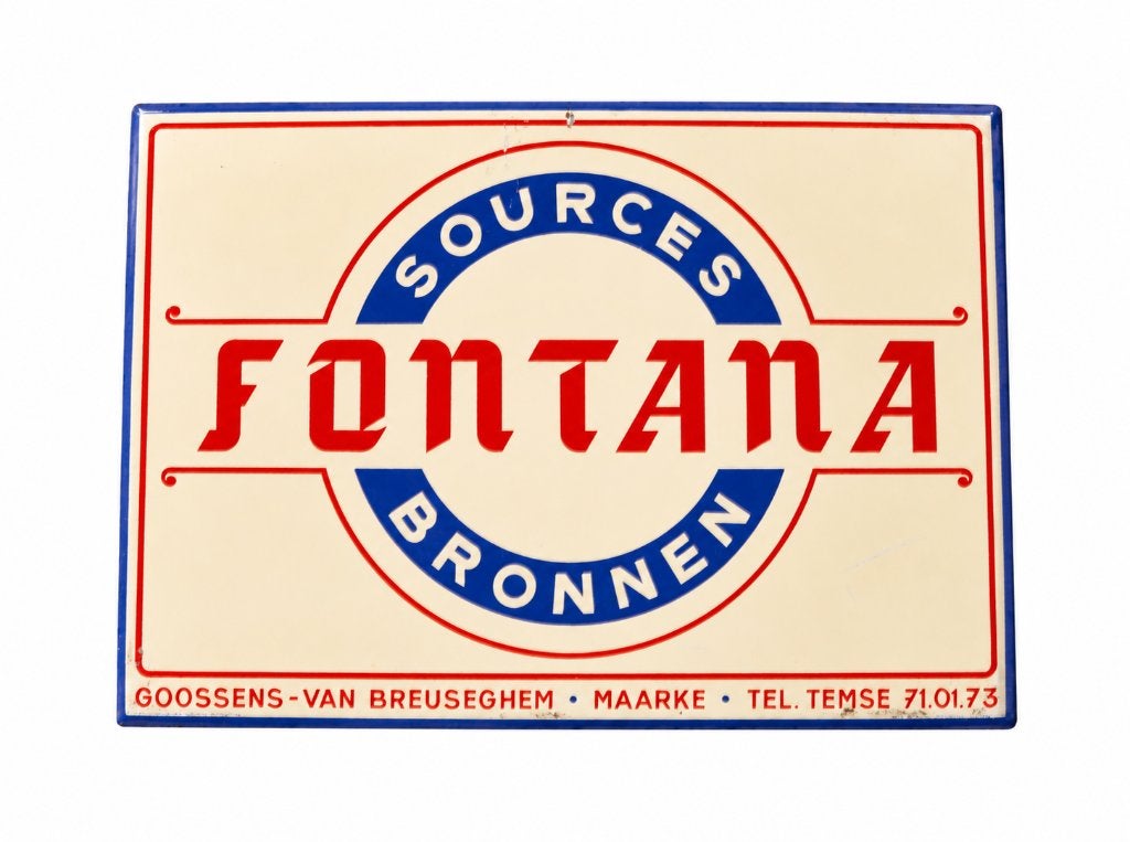 vintage metalen reclamebord uit 1955 voor Fontana Bronnen, Collections, Enlèvement ou Envoi, Comme neuf, Panneau publicitaire