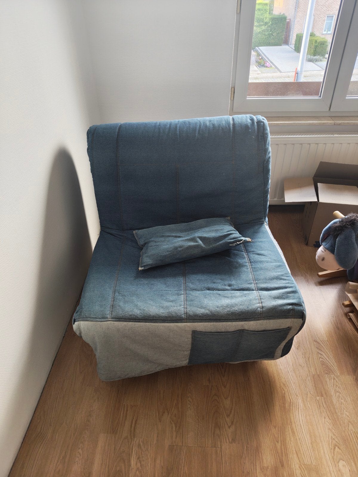 Vintage IKEA LYCKSELE slaapfauteuil - denim look, Huis en Inrichting, Ophalen