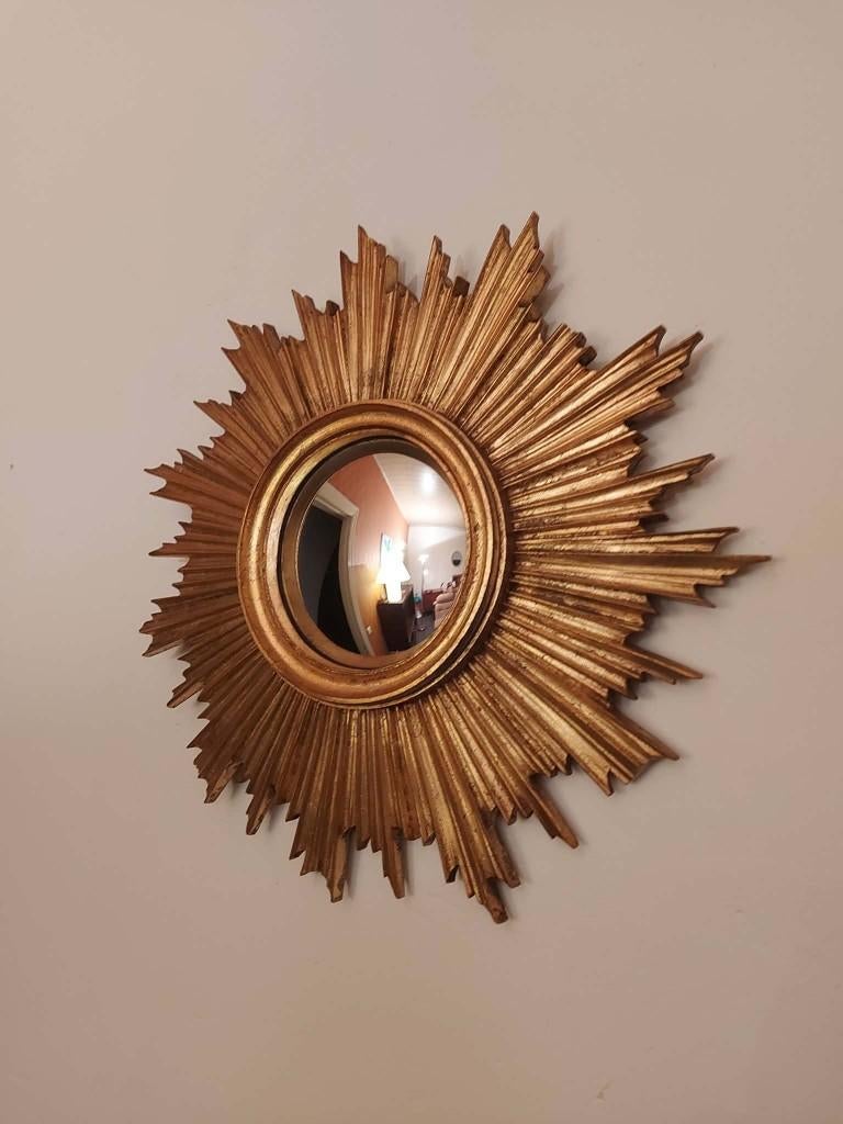 Mid-century zonnespiegel, sunburst spiegel, 1960s, Ophalen, Rond, Zo goed als nieuw, Minder dan 100 cm