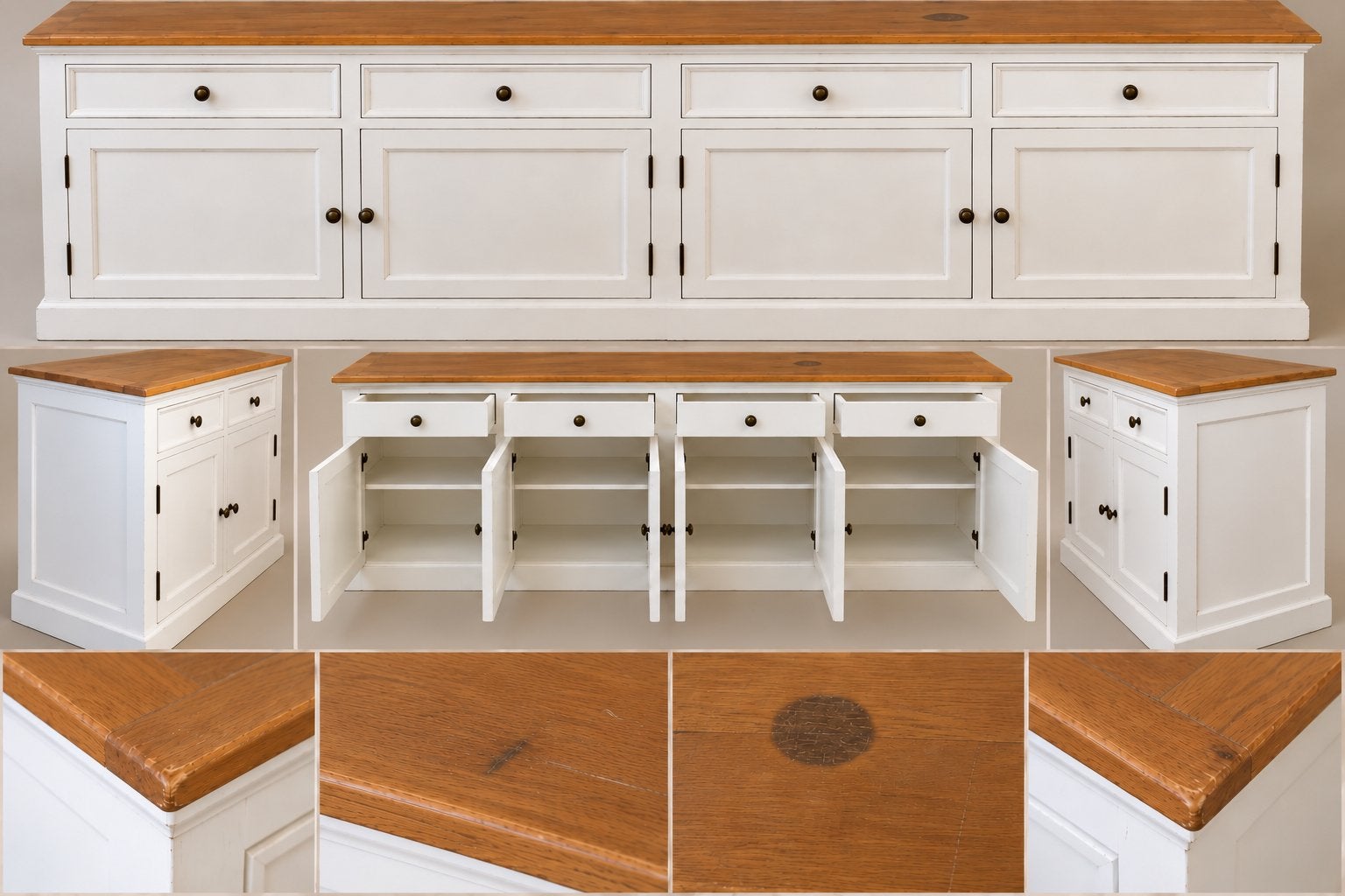 Kingsbury commode – wit met eiken blad – 4 deuren & 4 laden, Enlèvement, Comme neuf