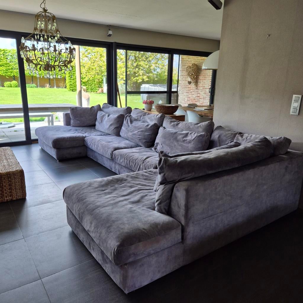 Lounge zetel in fluweel, Huis en Inrichting, Ophalen, Gebruikt, Stof, Lounge