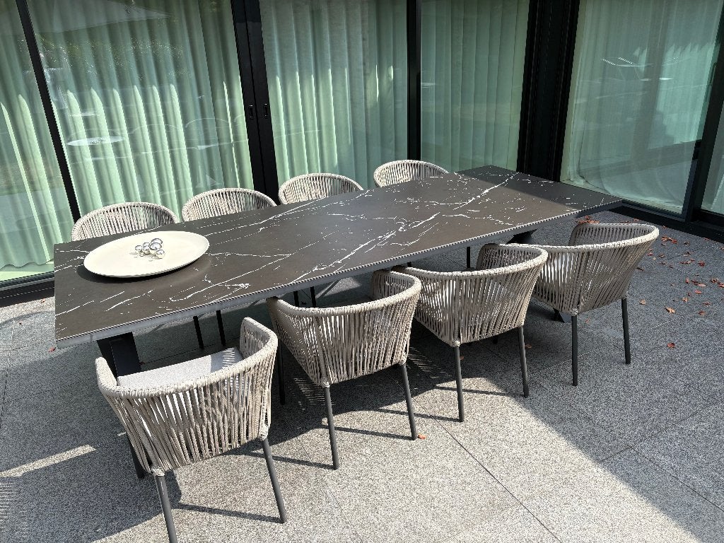 Complete tuinset in moderne zwart-marble look., Ophalen, Meer dan 8 zitplaatsen, Aluminium, Zo goed als nieuw