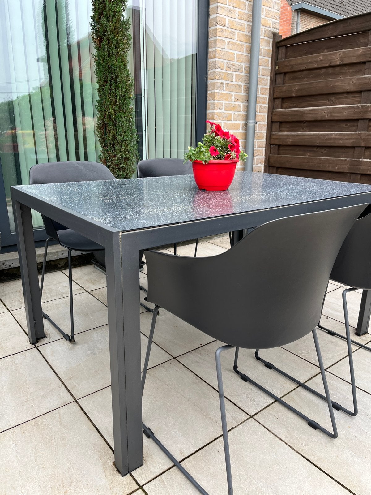 Tuinset tafel+ 4 kuipstoelen., Ophalen, Zo goed als nieuw, Aluminium, Tuinset