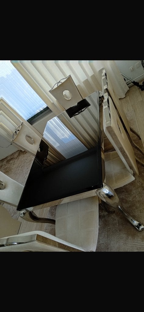 Eettafel + eetstoelen, Enlèvement, Comme neuf, Cinq personnes ou plus, Rectangulaire