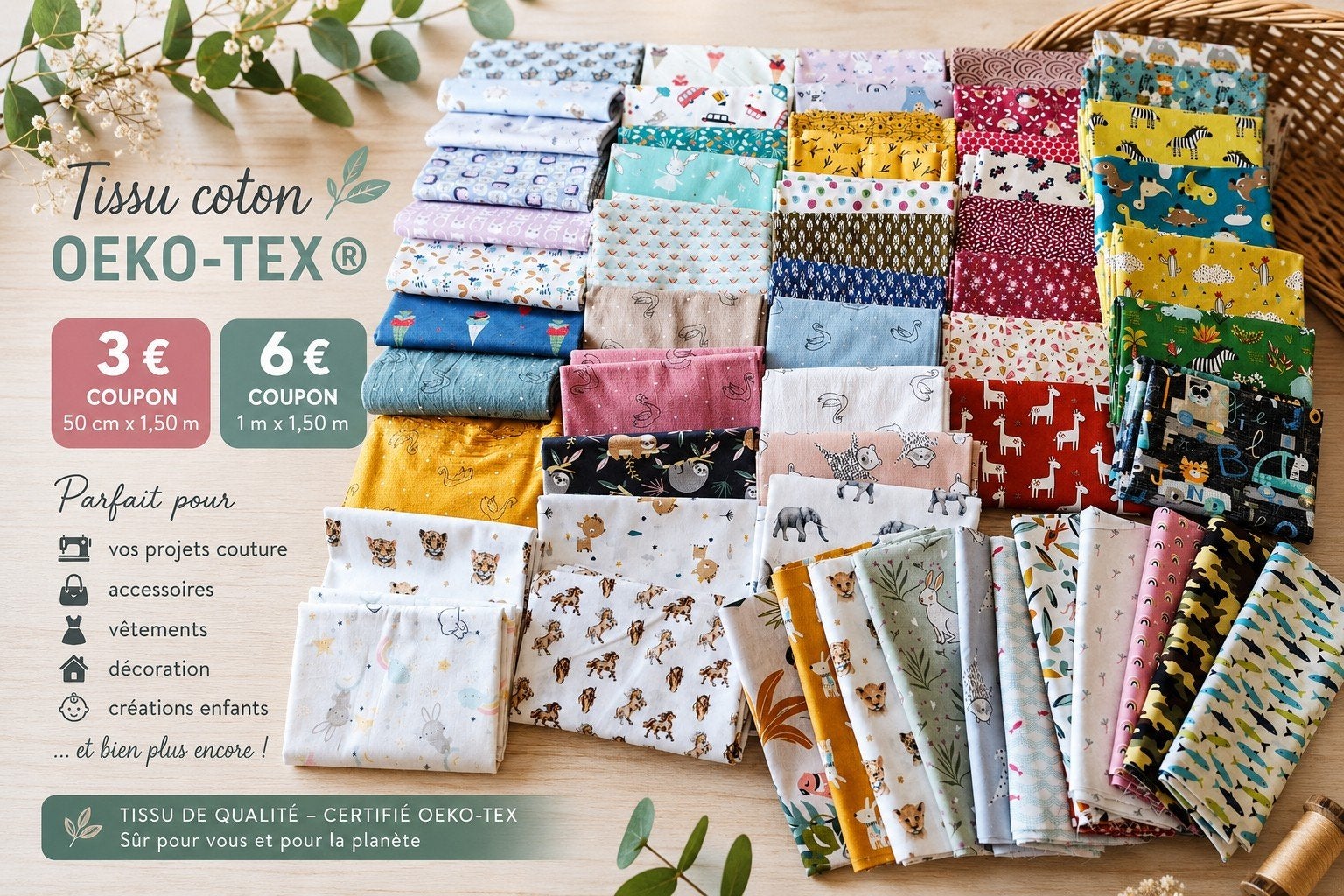 Magnifique tissu coton imprimé et minky, Coton