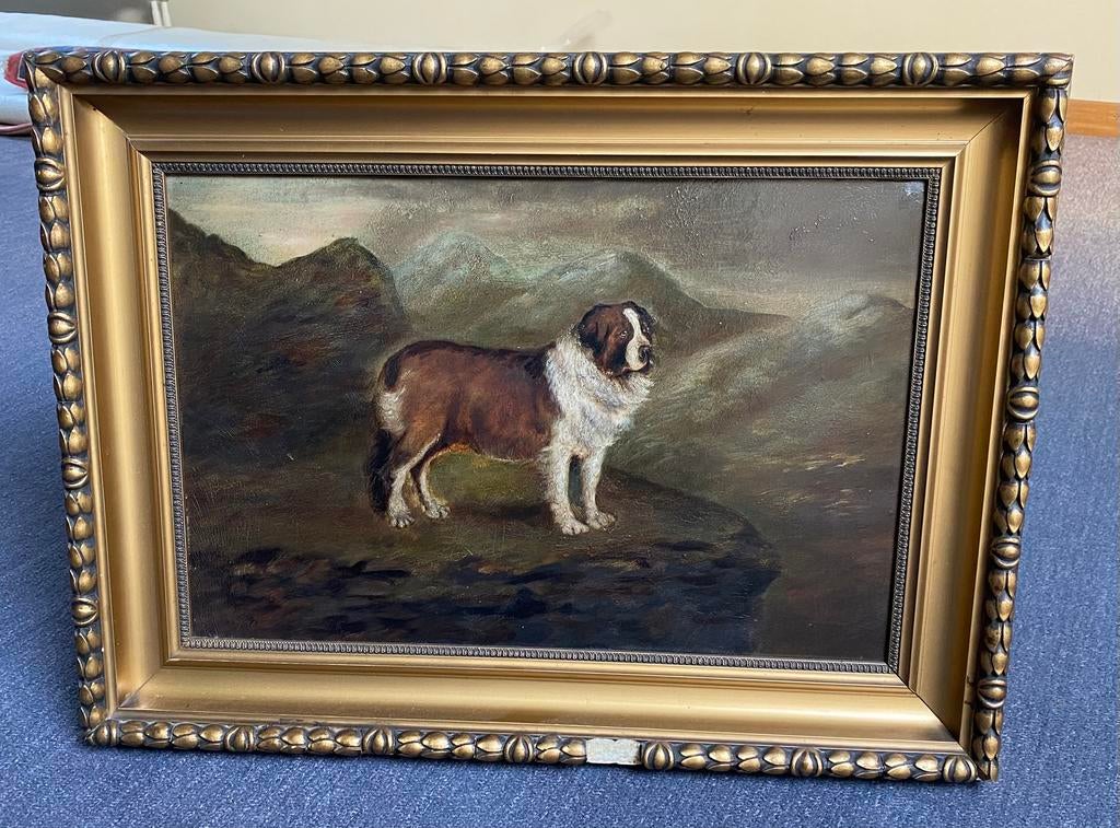 Te koop: Schilderij St Bernard hond 1887, Antiek en Kunst, Ophalen