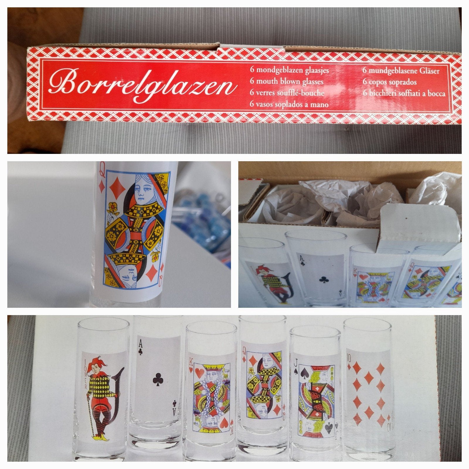 mondgeblazen glazen met tekening van speelkaarten erop, Ophalen