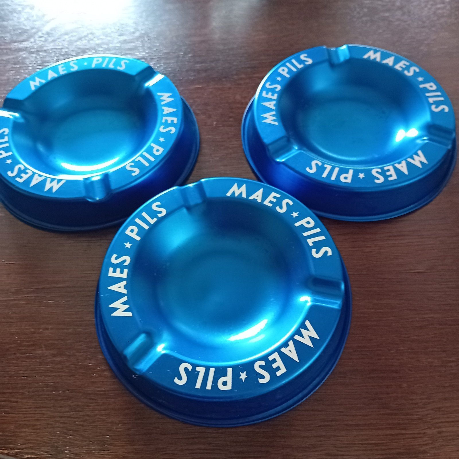 vintage blauwe metalen reclameasbakken maes pils, Ophalen of Verzenden