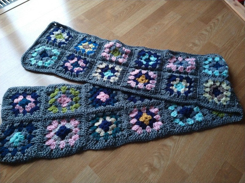 Lange granny square sjaal, Verzenden, Sjaal