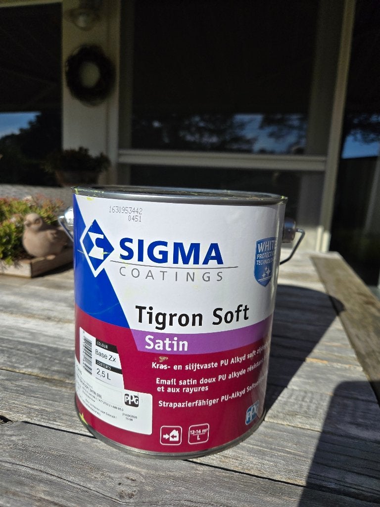 Sigma binnenhuisverf tigron soft satin, Doe-het-zelf en Bouw, Ophalen, Gebruikt, Verf, Minder dan 5 liter