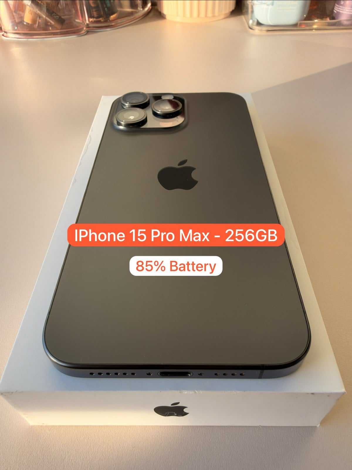 Phone 15 Pro Max 256GB Black Titanium (85% Battery), Zwart, IPhone 15 Pro Max, Zo goed als nieuw, Zonder simlock