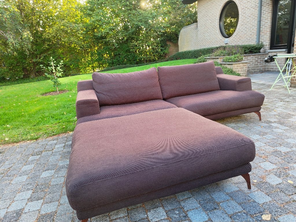 Italiaanse designzetel Foster met grote poef, Huis en Inrichting, Ophalen, Gebruikt, Stof