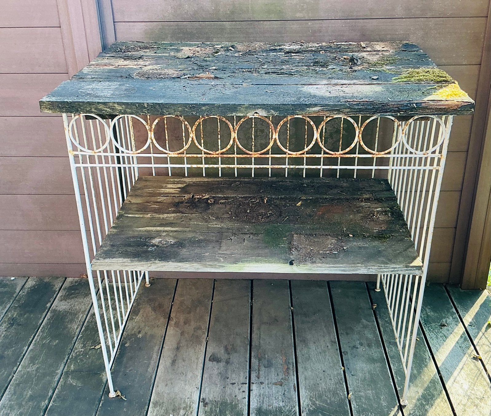 Vintage antiek Art Deco metaal tuin tafel rek stand, Antiek en Kunst, Ophalen