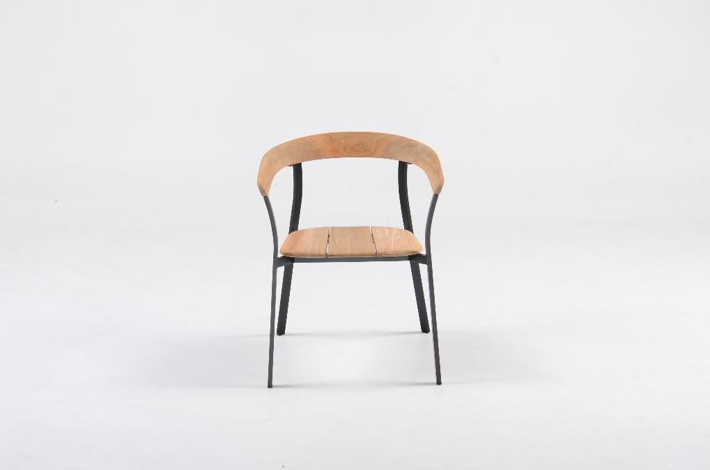 Chaise de jardin DEV en teck alu noir, Enlèvement ou Envoi, Neuf, Aluminium, Empilable