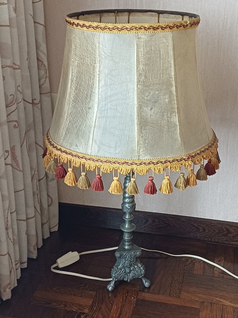 Vintage Tinnen Tafellamp, Ophalen, Gebruikt, Vintage, E14 (klein)