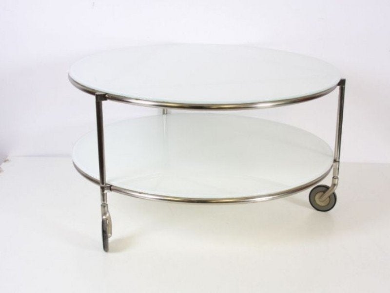 belle table basse ronde sur 3 roues (démontée), Moins de 50 cm, Verre, Rond, 50 à 100 cm