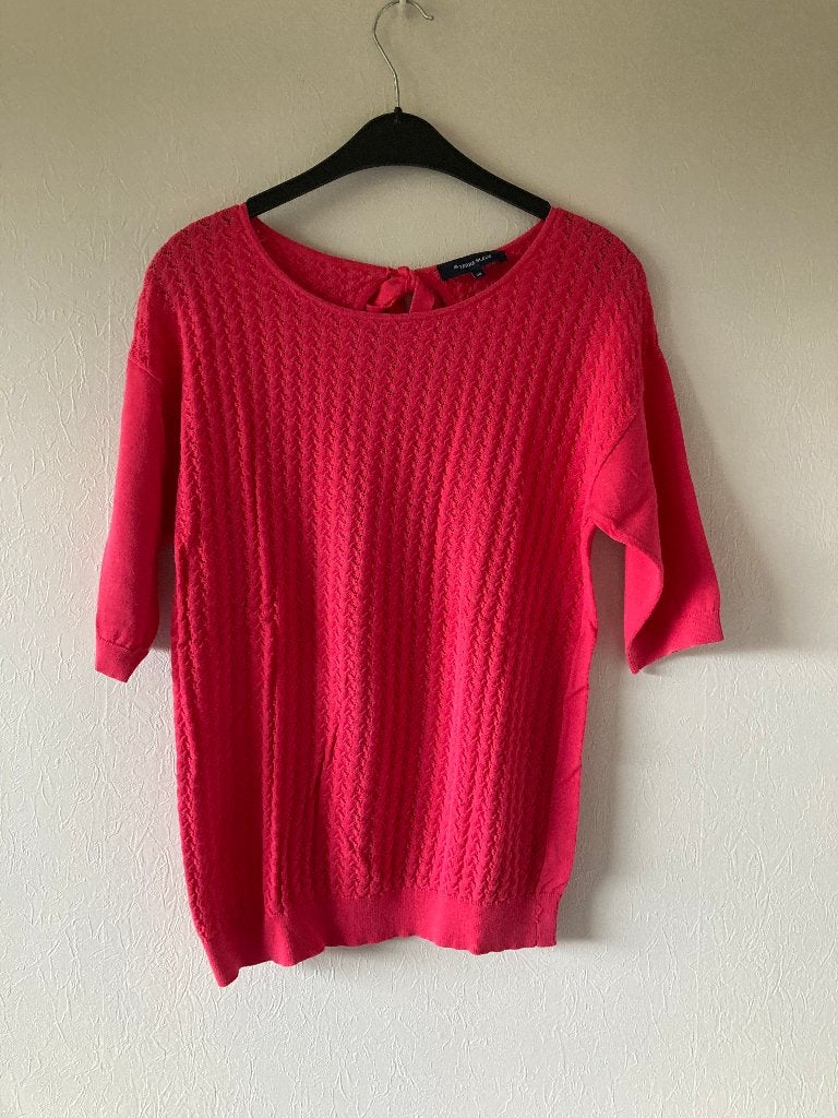 Roze bloes in fijne tricot korte mouw, Terre Bleue, maat 38, Taille 38/40 (M), Enlèvement ou Envoi, Terre Bleue, Rose
