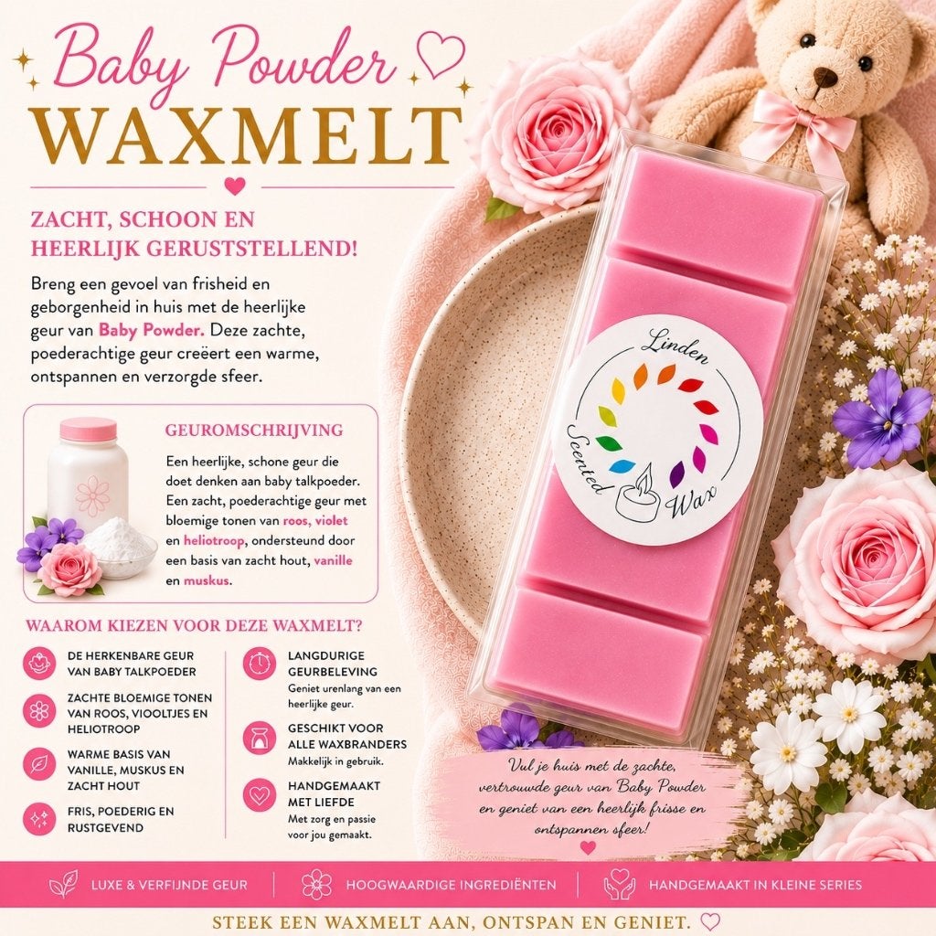 Waxmelts BABY POWDER geur parfum waxmelt handgemaakt, Ophalen of Verzenden, Nieuw, Was, Kaars