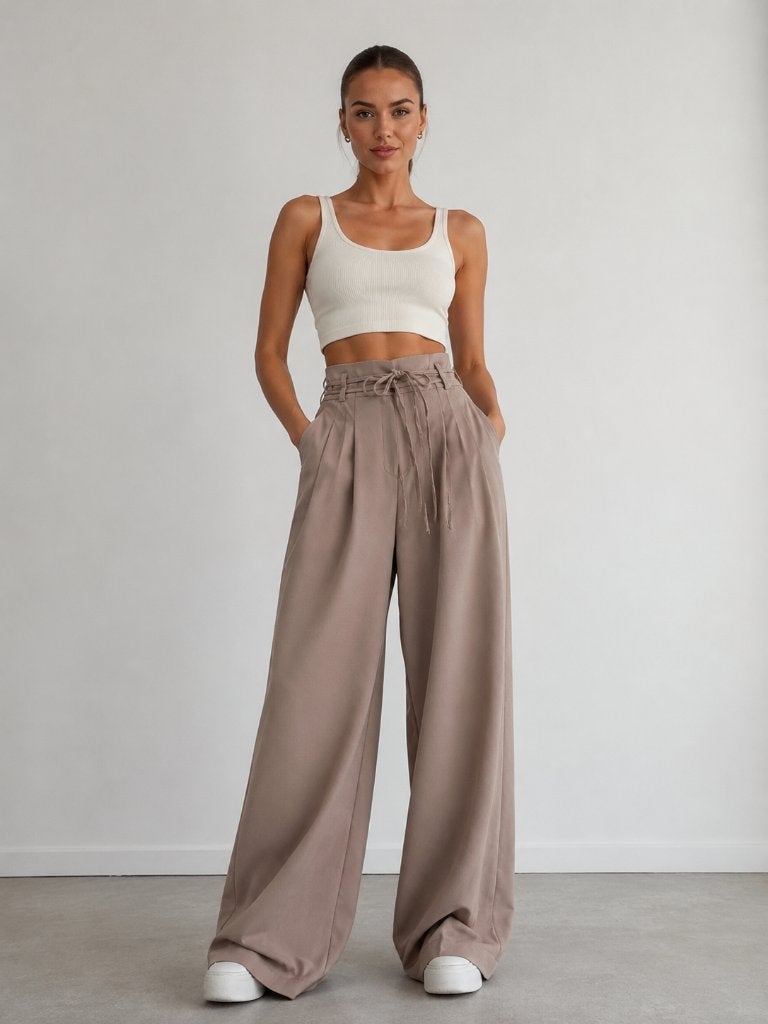 Nieuwe palazzo broek met hoge taille –  maat S/36, Kleding | Dames, Broeken en Pantalons, MANIMALIST, Beige, Nieuw, Ophalen of Verzenden