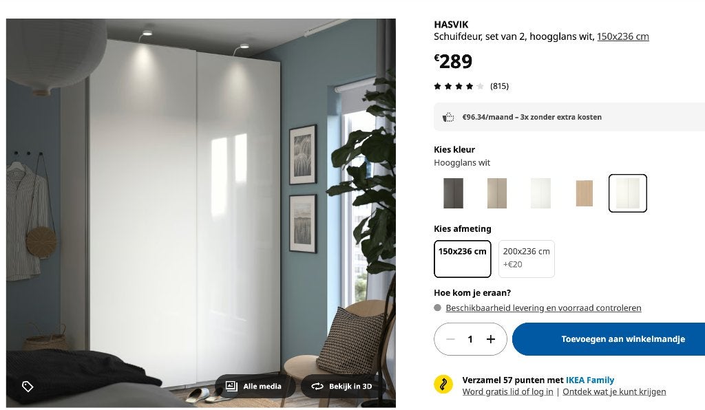 HASVIK Schuifdeur, set van 2, hoogglans wit, 150x236 cm, Huis en Inrichting, Ophalen, Zo goed als nieuw