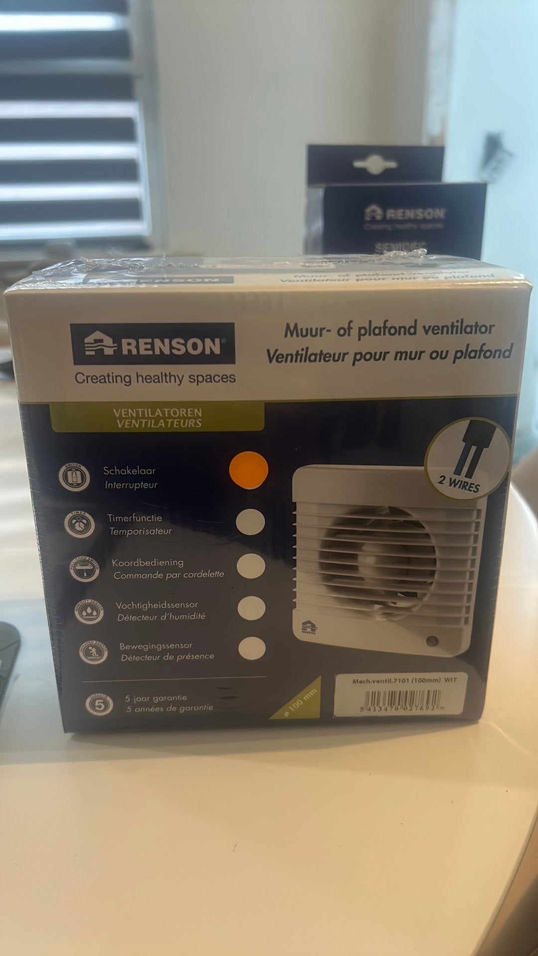Ventilateur sdb Renson Ø100 + gaine aluminium flexible 1,5 m, Enlèvement, Comme neuf, Ventilateur