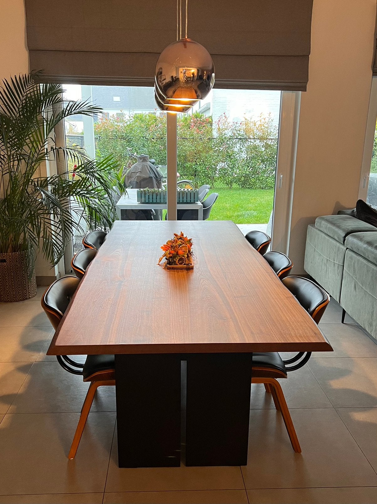 Eettafel + 6 Stoelen walnoot, Modern design, Gebruikt, 200 cm of meer, 50 tot 100 cm