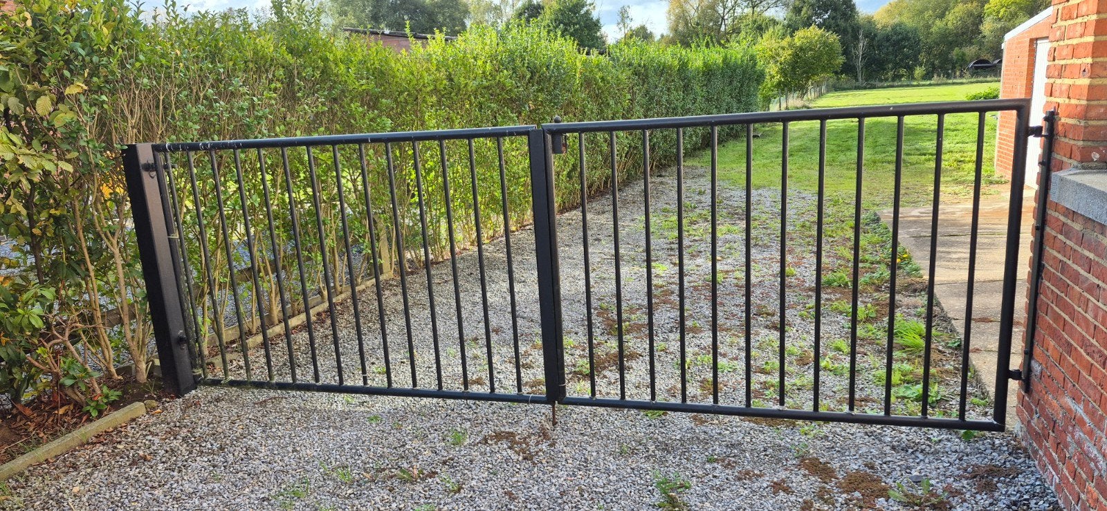 zwarte metalen poort 400x 140 cm, Jardin & Terrasse, 200 cm ou plus, Portail battant, Enlèvement, 100 à 150 cm