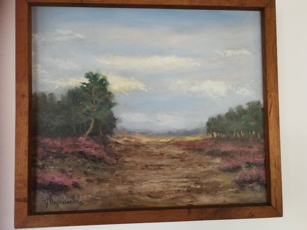 Schilderij Heidezicht, olieverf, J. Heynderickx, ingelijst., Antiek en Kunst, Kunst | Schilderijen | Modern, Ophalen, Ingelijst