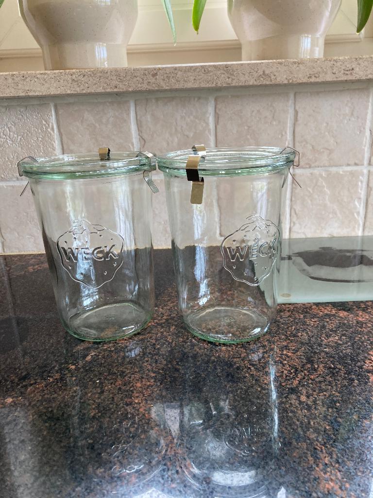 Weck potten 3/4L, Huis en Inrichting, Keuken | Potten en Pannen, Ophalen, Zo goed als nieuw, Glas, Pot, Bus of Blik